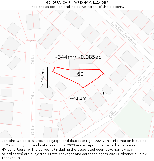 60, OFFA, CHIRK, WREXHAM, LL14 5BP: Plot and title map