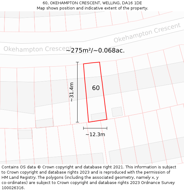 60, OKEHAMPTON CRESCENT, WELLING, DA16 1DE: Plot and title map