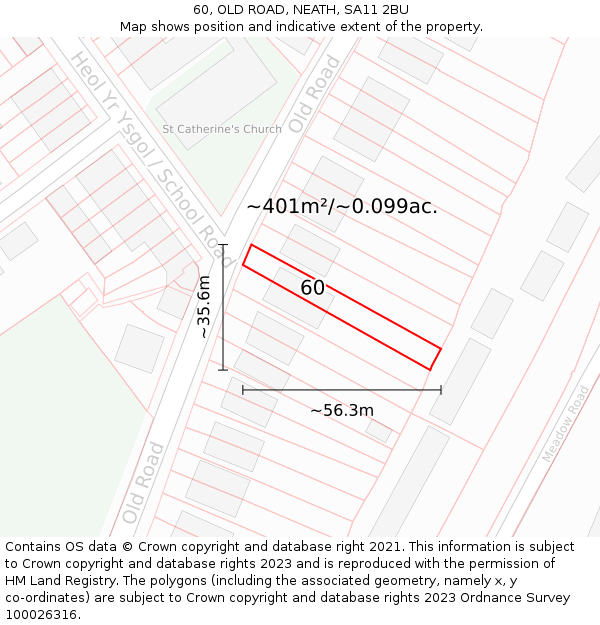 60, OLD ROAD, NEATH, SA11 2BU: Plot and title map