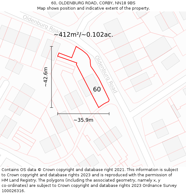 60, OLDENBURG ROAD, CORBY, NN18 9BS: Plot and title map