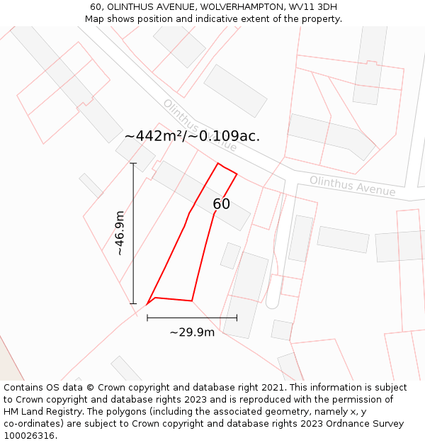60, OLINTHUS AVENUE, WOLVERHAMPTON, WV11 3DH: Plot and title map