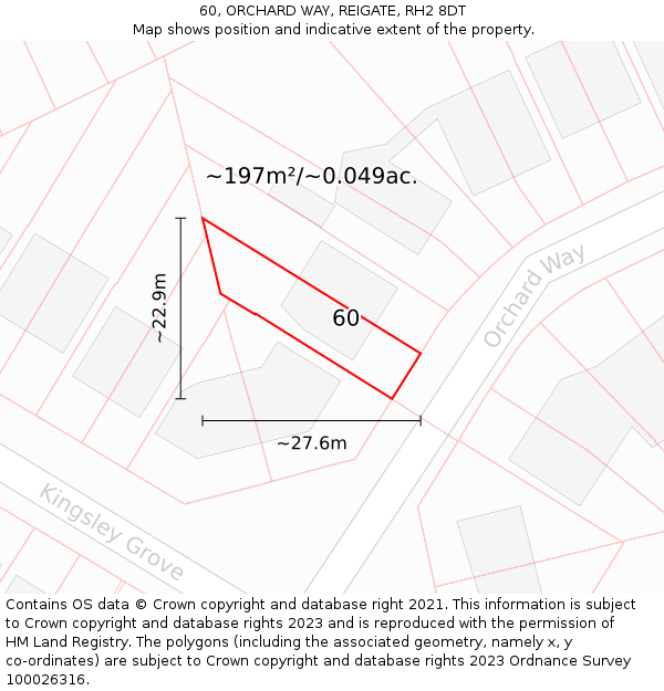 60, ORCHARD WAY, REIGATE, RH2 8DT: Plot and title map