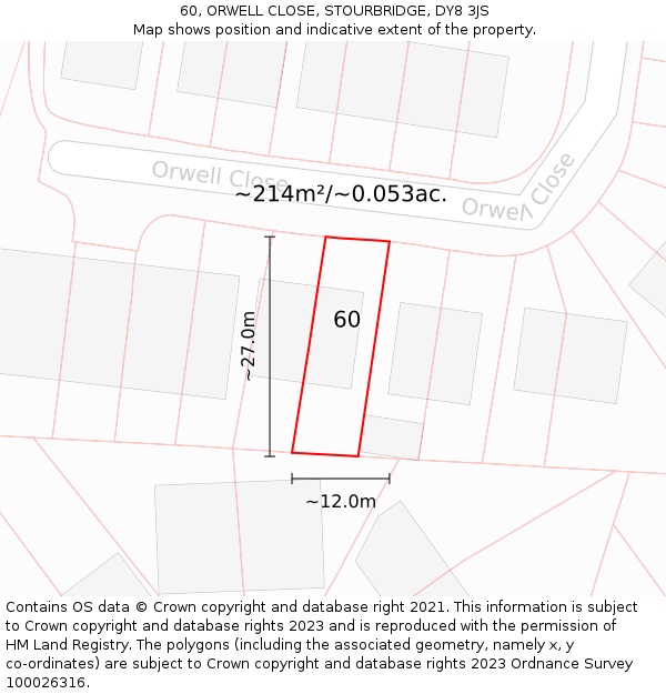 60, ORWELL CLOSE, STOURBRIDGE, DY8 3JS: Plot and title map