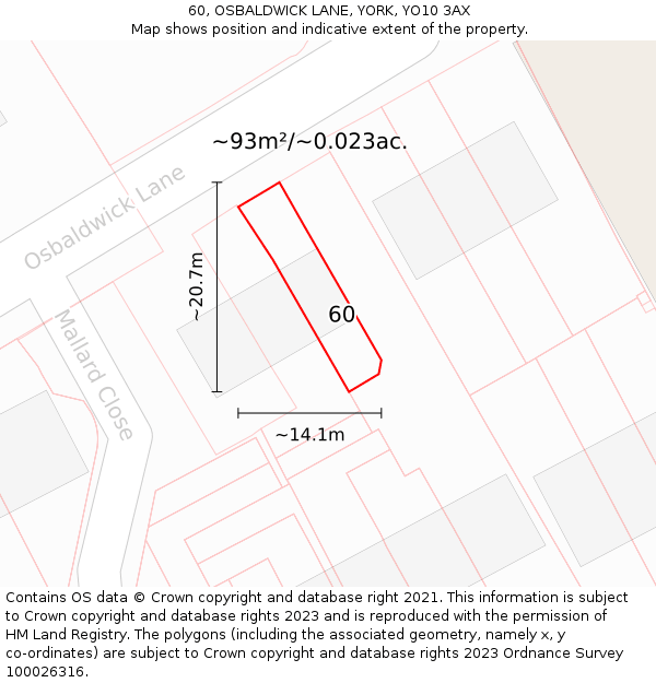 60, OSBALDWICK LANE, YORK, YO10 3AX: Plot and title map
