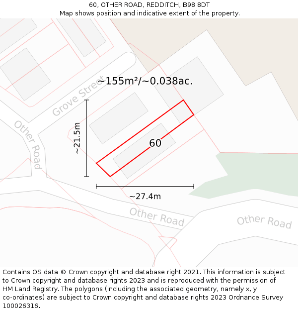 60, OTHER ROAD, REDDITCH, B98 8DT: Plot and title map