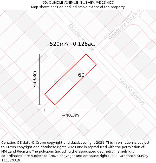 60, OUNDLE AVENUE, BUSHEY, WD23 4QQ: Plot and title map