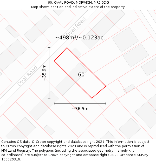 60, OVAL ROAD, NORWICH, NR5 0DG: Plot and title map