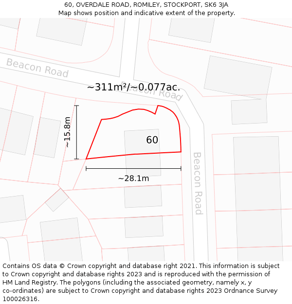 60, OVERDALE ROAD, ROMILEY, STOCKPORT, SK6 3JA: Plot and title map