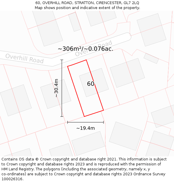 60, OVERHILL ROAD, STRATTON, CIRENCESTER, GL7 2LQ: Plot and title map