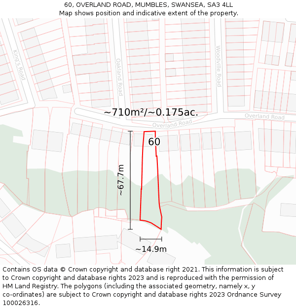 60, OVERLAND ROAD, MUMBLES, SWANSEA, SA3 4LL: Plot and title map