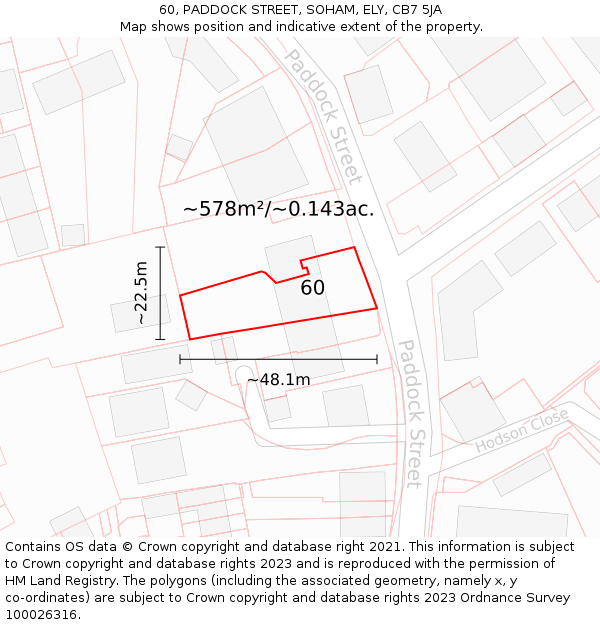 60, PADDOCK STREET, SOHAM, ELY, CB7 5JA: Plot and title map