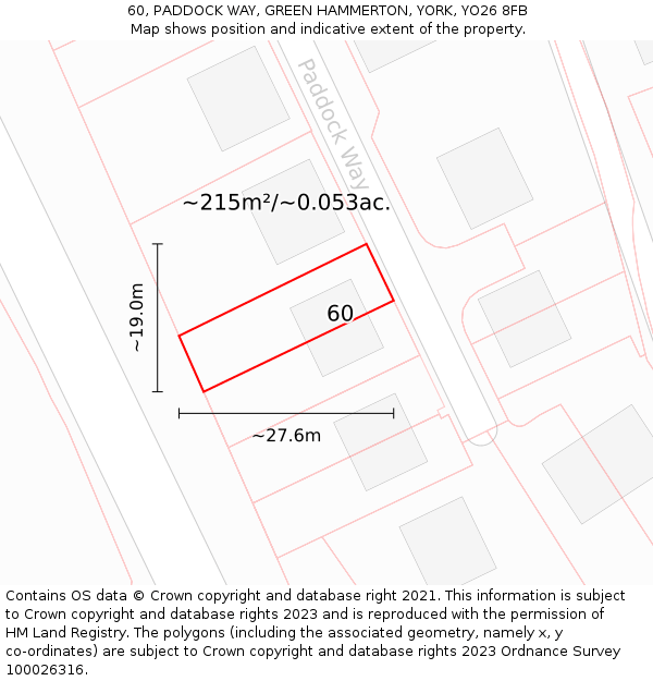 60, PADDOCK WAY, GREEN HAMMERTON, YORK, YO26 8FB: Plot and title map
