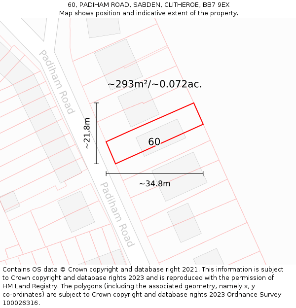 60, PADIHAM ROAD, SABDEN, CLITHEROE, BB7 9EX: Plot and title map