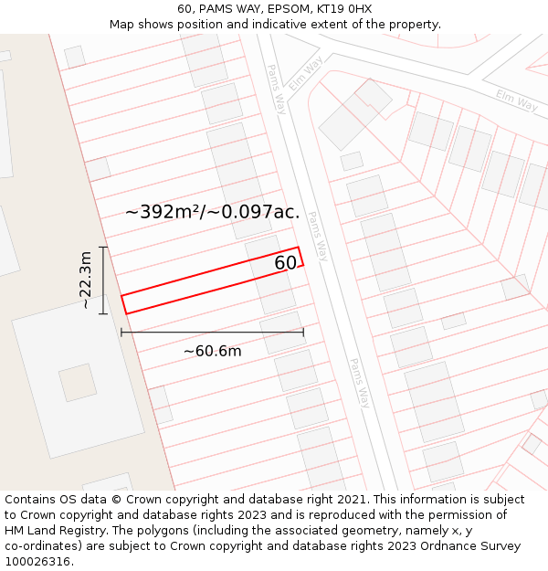 60, PAMS WAY, EPSOM, KT19 0HX: Plot and title map