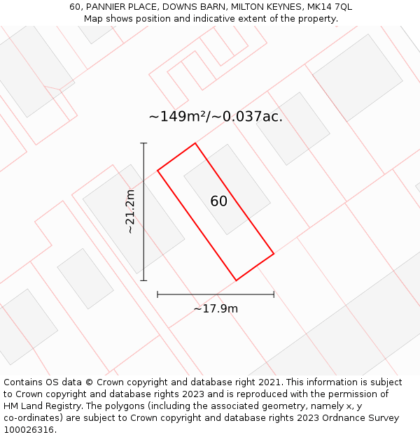 60, PANNIER PLACE, DOWNS BARN, MILTON KEYNES, MK14 7QL: Plot and title map