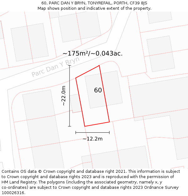 60, PARC DAN Y BRYN, TONYREFAIL, PORTH, CF39 8JS: Plot and title map