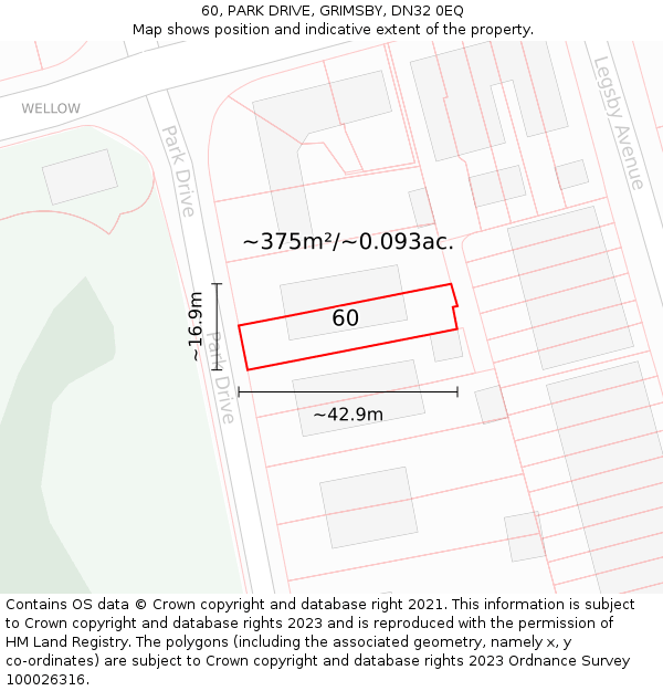 60, PARK DRIVE, GRIMSBY, DN32 0EQ: Plot and title map