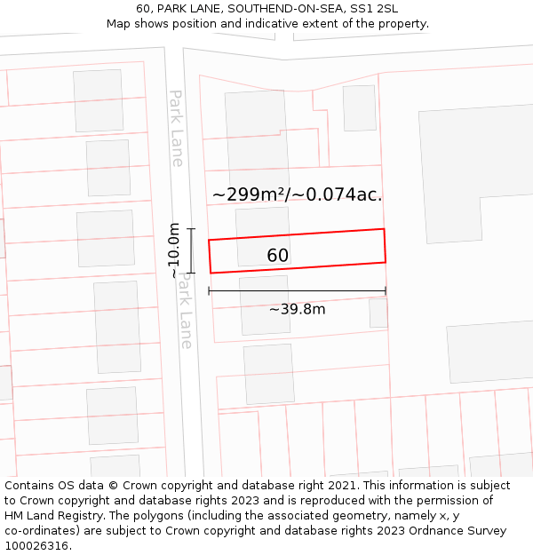 60, PARK LANE, SOUTHEND-ON-SEA, SS1 2SL: Plot and title map