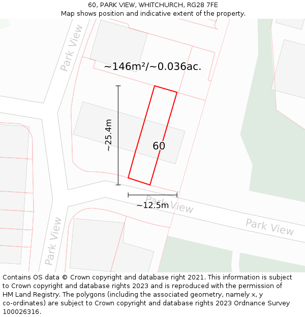 60, PARK VIEW, WHITCHURCH, RG28 7FE: Plot and title map