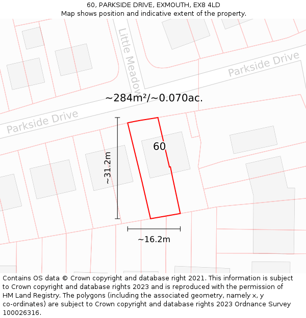 60, PARKSIDE DRIVE, EXMOUTH, EX8 4LD: Plot and title map