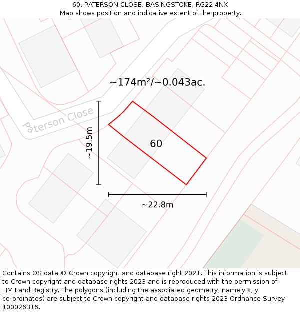 60, PATERSON CLOSE, BASINGSTOKE, RG22 4NX: Plot and title map