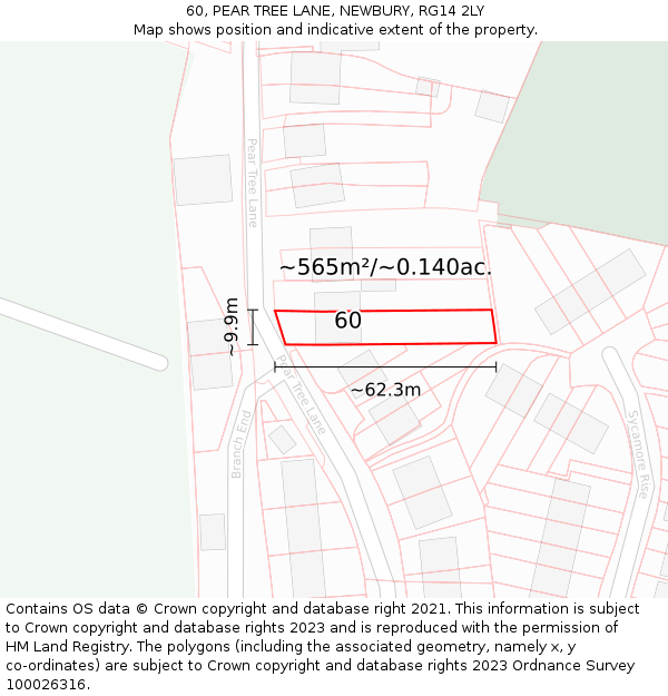 60, PEAR TREE LANE, NEWBURY, RG14 2LY: Plot and title map