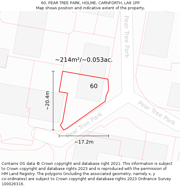 60, PEAR TREE PARK, HOLME, CARNFORTH, LA6 1PP: Plot and title map