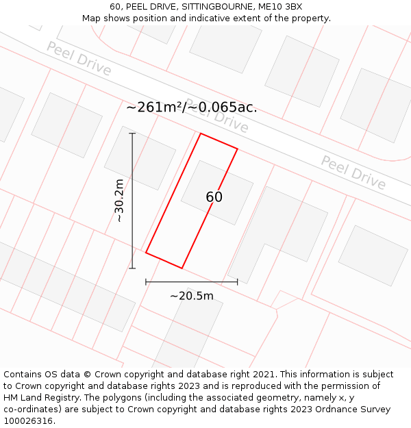 60, PEEL DRIVE, SITTINGBOURNE, ME10 3BX: Plot and title map