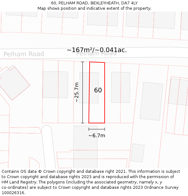 60, PELHAM ROAD, BEXLEYHEATH, DA7 4LY: Plot and title map