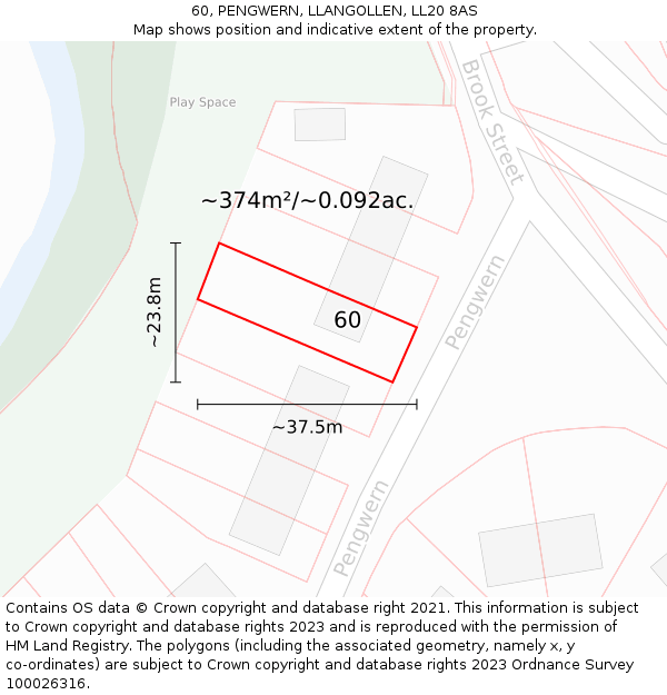 60, PENGWERN, LLANGOLLEN, LL20 8AS: Plot and title map