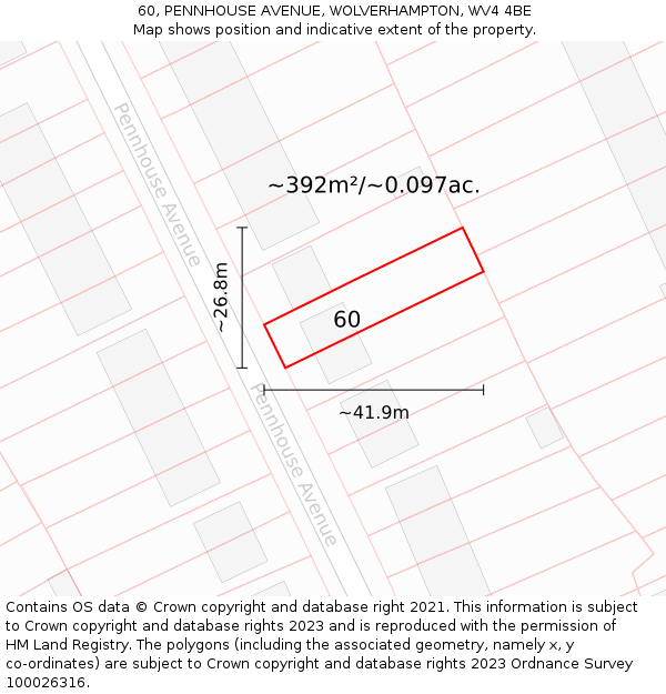 60, PENNHOUSE AVENUE, WOLVERHAMPTON, WV4 4BE: Plot and title map
