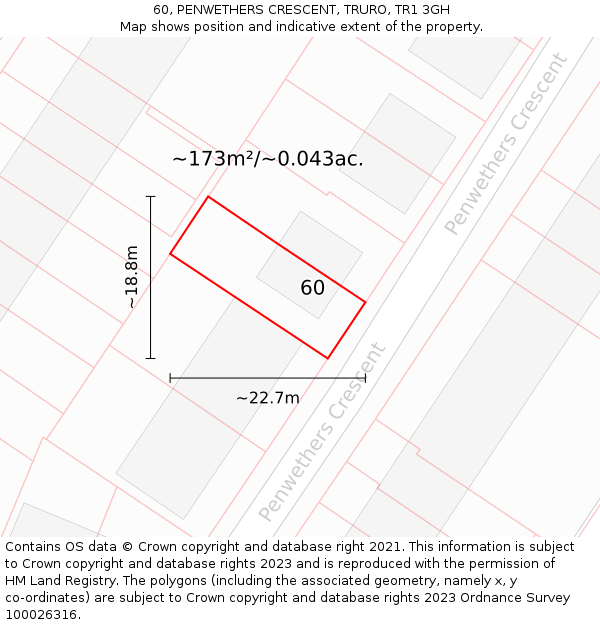 60, PENWETHERS CRESCENT, TRURO, TR1 3GH: Plot and title map