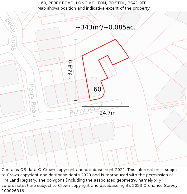 60, PERRY ROAD, LONG ASHTON, BRISTOL, BS41 9FE: Plot and title map