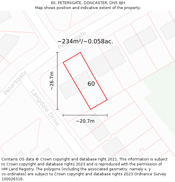 60, PETERSGATE, DONCASTER, DN5 9JH: Plot and title map