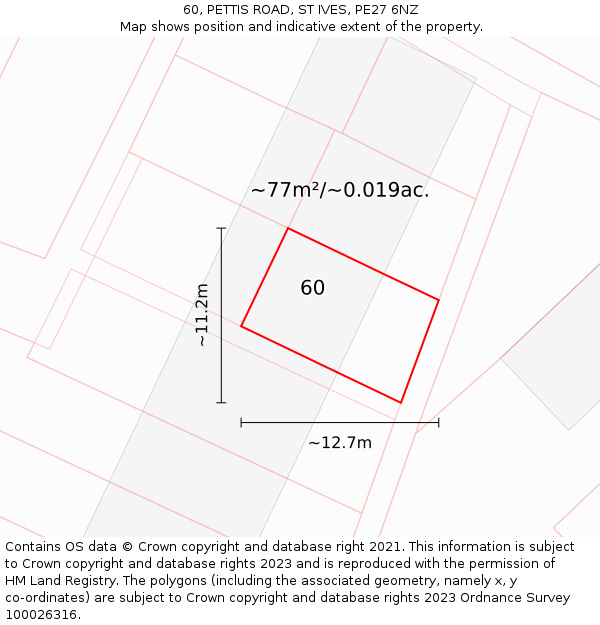 60, PETTIS ROAD, ST IVES, PE27 6NZ: Plot and title map