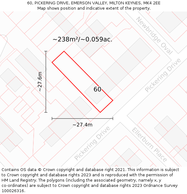 60, PICKERING DRIVE, EMERSON VALLEY, MILTON KEYNES, MK4 2EE: Plot and title map