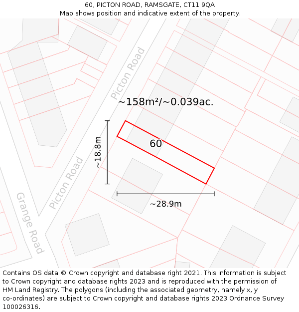 60, PICTON ROAD, RAMSGATE, CT11 9QA: Plot and title map
