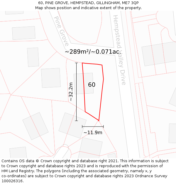 60, PINE GROVE, HEMPSTEAD, GILLINGHAM, ME7 3QP: Plot and title map