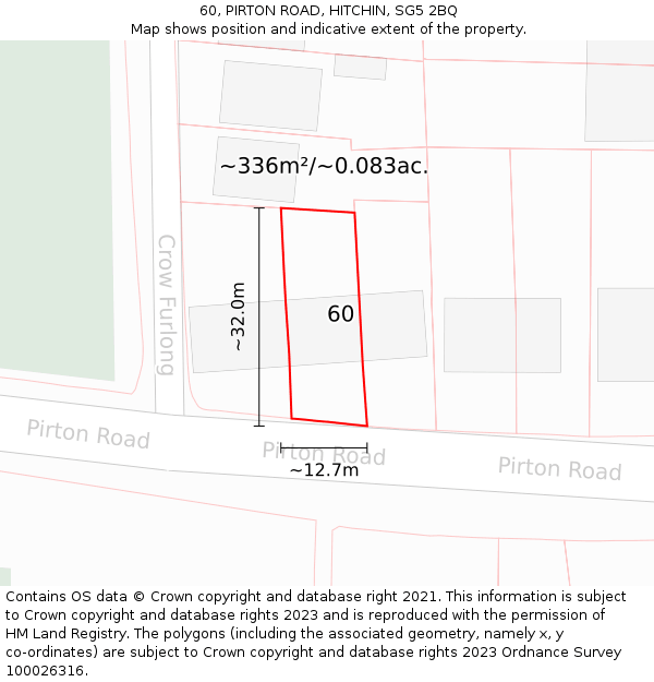 60, PIRTON ROAD, HITCHIN, SG5 2BQ: Plot and title map