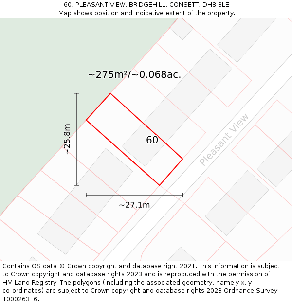 60, PLEASANT VIEW, BRIDGEHILL, CONSETT, DH8 8LE: Plot and title map