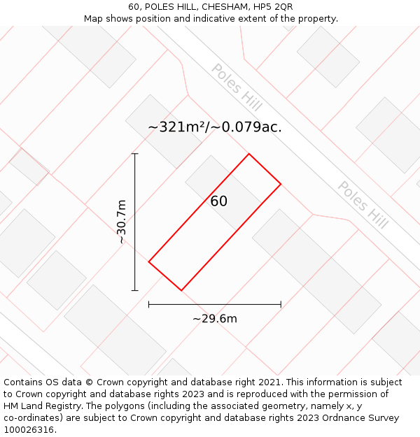 60, POLES HILL, CHESHAM, HP5 2QR: Plot and title map