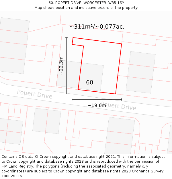 60, POPERT DRIVE, WORCESTER, WR5 1SY: Plot and title map