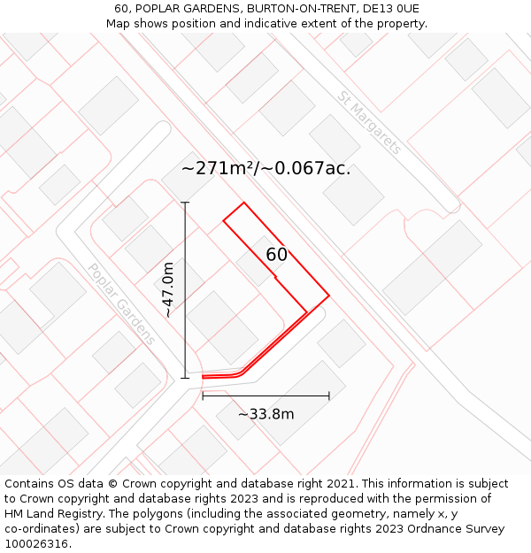 60, POPLAR GARDENS, BURTON-ON-TRENT, DE13 0UE: Plot and title map