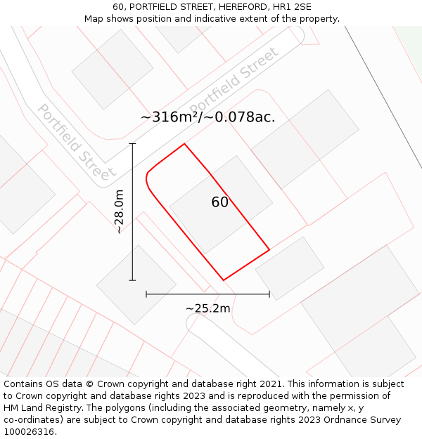 60, PORTFIELD STREET, HEREFORD, HR1 2SE: Plot and title map