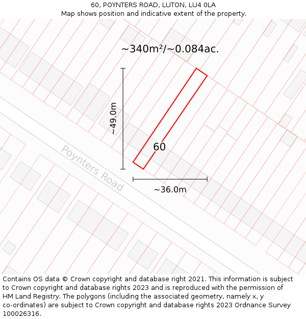 60, POYNTERS ROAD, LUTON, LU4 0LA: Plot and title map