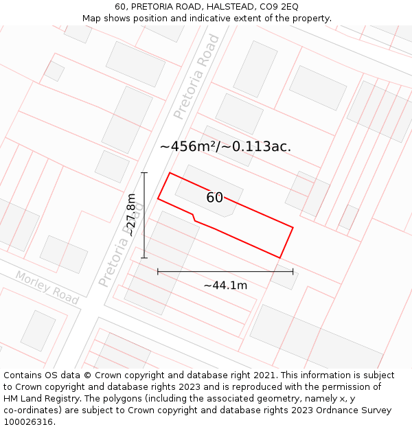 60, PRETORIA ROAD, HALSTEAD, CO9 2EQ: Plot and title map