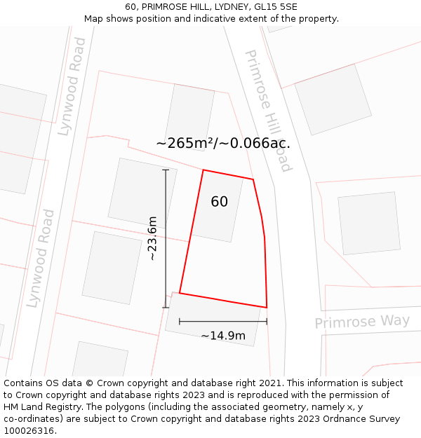 60, PRIMROSE HILL, LYDNEY, GL15 5SE: Plot and title map