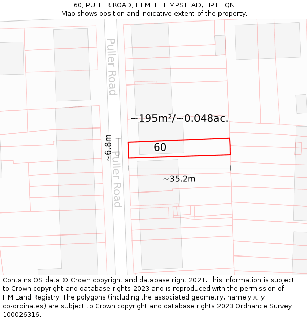 60, PULLER ROAD, HEMEL HEMPSTEAD, HP1 1QN: Plot and title map