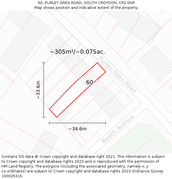 60, PURLEY OAKS ROAD, SOUTH CROYDON, CR2 0NR: Plot and title map