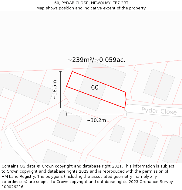 60, PYDAR CLOSE, NEWQUAY, TR7 3BT: Plot and title map